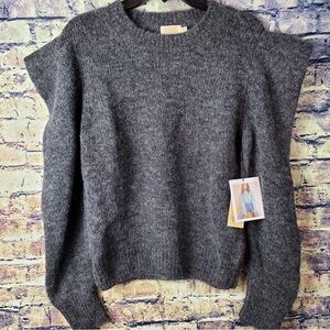 Nation LTD Charcoal Crew Neck Sweater NWT Puff Sleeve Alpaca Blend